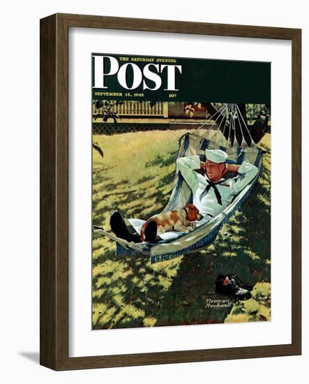 "On Leave" Saturday Evening Post Cover, September 15,1945-Norman Rockwell-Framed Giclee Print