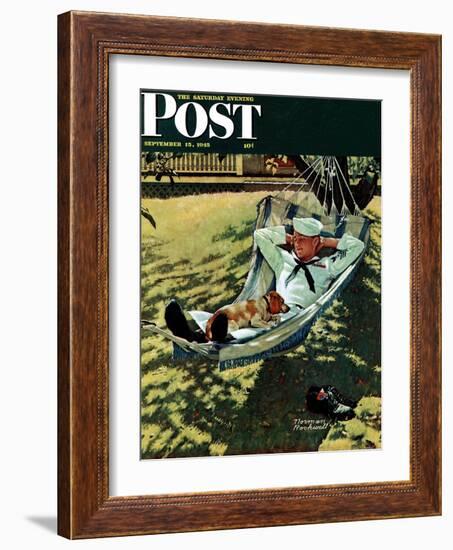 "On Leave" Saturday Evening Post Cover, September 15,1945-Norman Rockwell-Framed Giclee Print