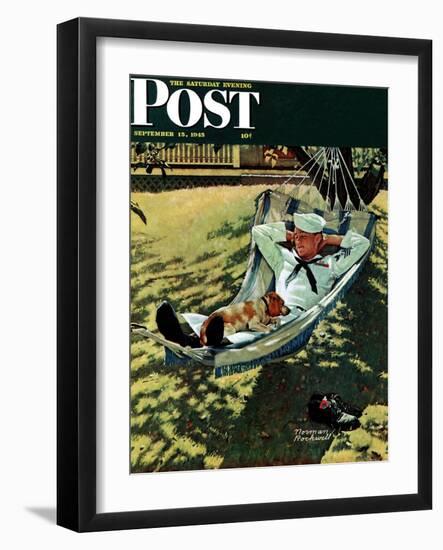 "On Leave" Saturday Evening Post Cover, September 15,1945-Norman Rockwell-Framed Giclee Print