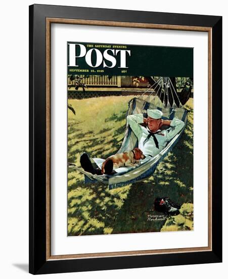 "On Leave" Saturday Evening Post Cover, September 15,1945-Norman Rockwell-Framed Giclee Print
