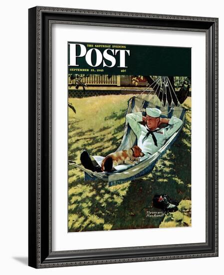 "On Leave" Saturday Evening Post Cover, September 15,1945-Norman Rockwell-Framed Giclee Print