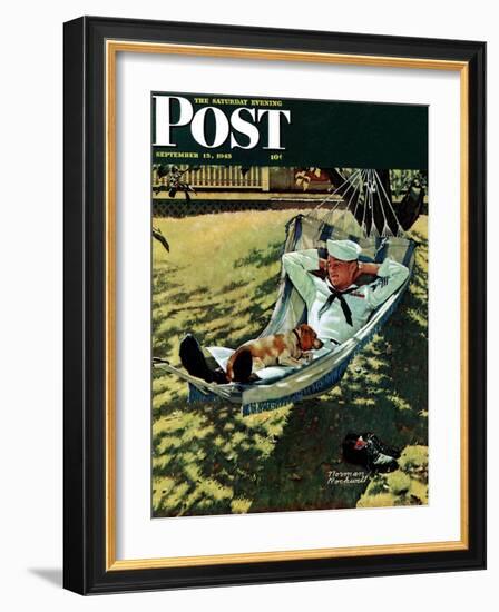 "On Leave" Saturday Evening Post Cover, September 15,1945-Norman Rockwell-Framed Giclee Print