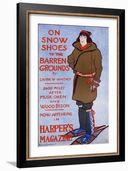 On Snow Shoes To Barren Grounds By Caspar W. Whitney. 2600 Miles After Musk Oxen And Wood Bison-Edward Penfield-Framed Art Print