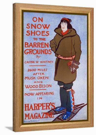 On Snow Shoes To Barren Grounds By Caspar W. Whitney. 2600 Miles After Musk Oxen And Wood Bison-Edward Penfield-Framed Stretched Canvas
