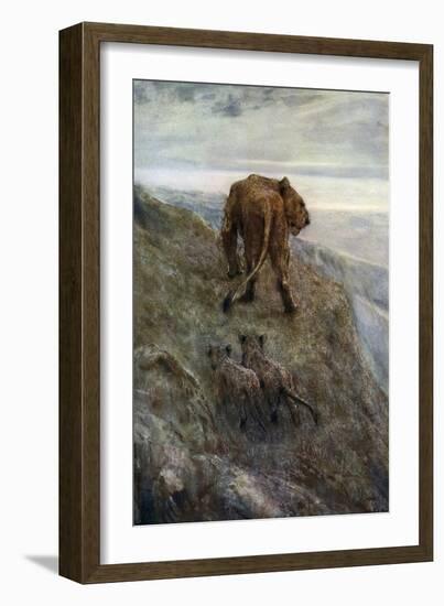 On the Alert - Lioness and Cubs, C1878-1910-John Macallan Swan-Framed Giclee Print