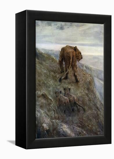 On the Alert - Lioness and Cubs, C1878-1910-John Macallan Swan-Framed Premier Image Canvas