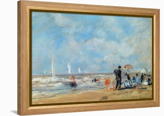 On the Beach, 1863 (W/C and Pastel on Paper)-Eugène Boudin-Framed Premier Image Canvas