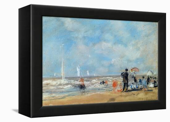 On the Beach, 1863 (W/C and Pastel on Paper)-Eugène Boudin-Framed Premier Image Canvas