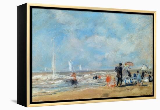 On the Beach, 1863 (W/C and Pastel on Paper)-Eugène Boudin-Framed Premier Image Canvas