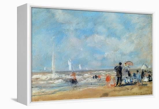 On the Beach, 1863 (W/C and Pastel on Paper)-Eugène Boudin-Framed Premier Image Canvas