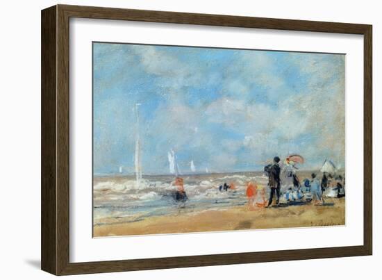 On the Beach, 1863 (W/C and Pastel on Paper)-Eugène Boudin-Framed Giclee Print