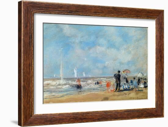 On the Beach, 1863 (W/C and Pastel on Paper)-Eugène Boudin-Framed Giclee Print