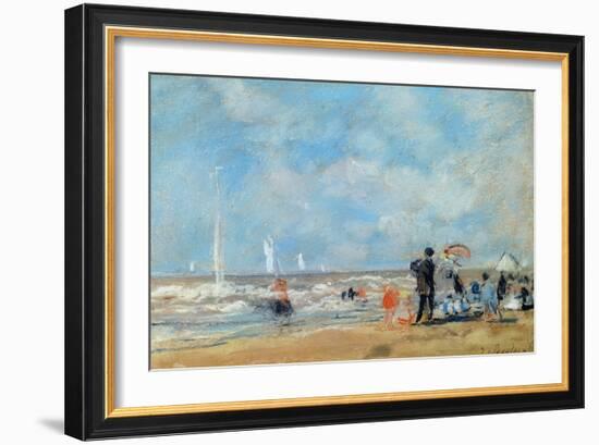 On the Beach, 1863 (W/C and Pastel on Paper)-Eugène Boudin-Framed Giclee Print