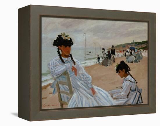 On the Beach at Trouville, 1870-71-Claude Monet-Framed Premier Image Canvas