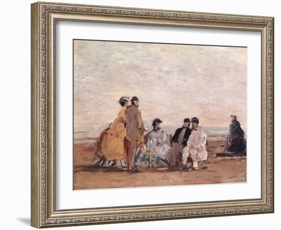 On the Beach at Trouville, circa 1865-Eugène Boudin-Framed Giclee Print