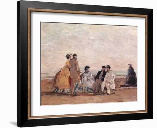 On the Beach at Trouville, circa 1865-Eugène Boudin-Framed Giclee Print