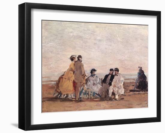 On the Beach at Trouville, circa 1865-Eugène Boudin-Framed Giclee Print