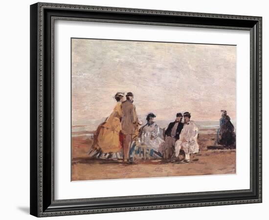 On the Beach at Trouville, circa 1865-Eugène Boudin-Framed Giclee Print