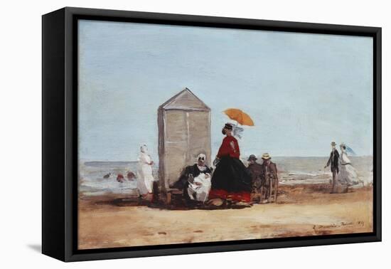 On the Beach at Trouville; Sur La Plage De Trouville, 1865-Eug?ne Boudin-Framed Premier Image Canvas