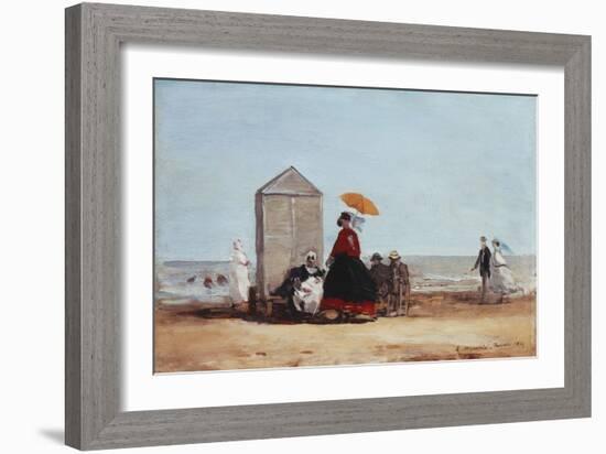 On the Beach at Trouville; Sur La Plage De Trouville, 1865-Eug?ne Boudin-Framed Giclee Print