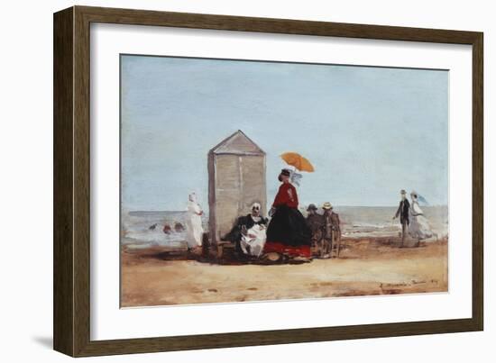 On the Beach at Trouville; Sur La Plage De Trouville, 1865-Eug?ne Boudin-Framed Giclee Print