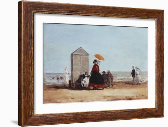 On the Beach at Trouville; Sur La Plage De Trouville, 1865-Eug?ne Boudin-Framed Giclee Print