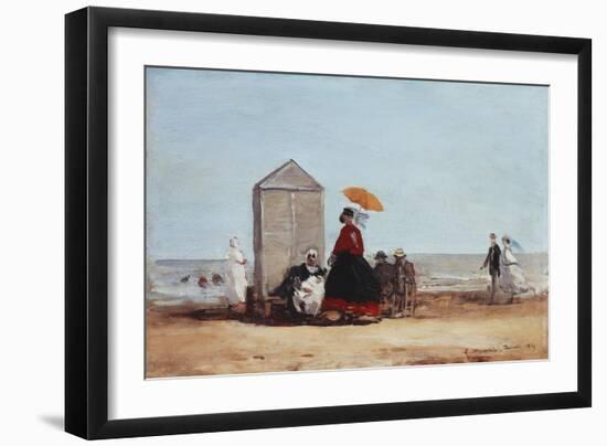 On the Beach at Trouville; Sur La Plage De Trouville, 1865-Eug?ne Boudin-Framed Giclee Print