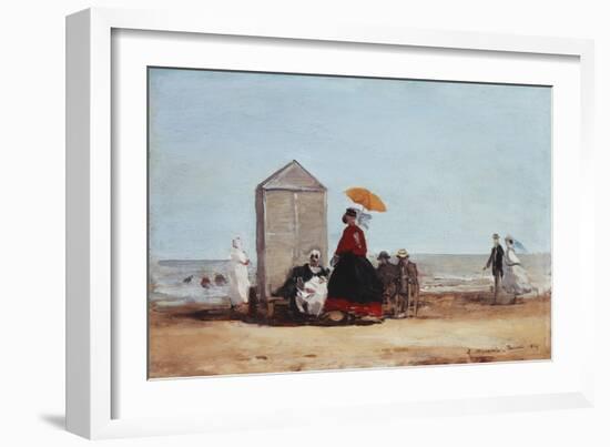 On the Beach at Trouville; Sur La Plage De Trouville, 1865-Eug?ne Boudin-Framed Giclee Print