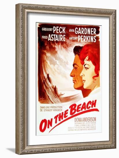 On the Beach, from Left: Gregory Peck, Ava Gardner, on French Poster Art, 1959-null-Framed Art Print