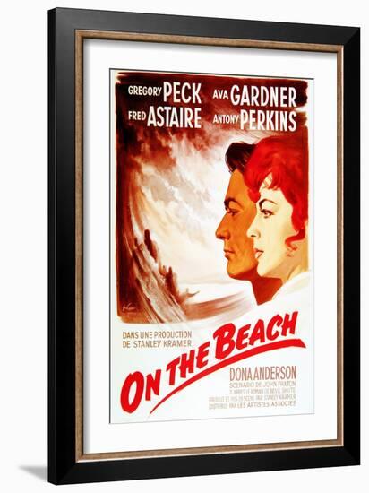 On the Beach, from Left: Gregory Peck, Ava Gardner, on French Poster Art, 1959-null-Framed Art Print