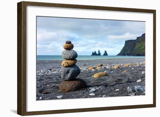 On the Beach of Vik, in the Background the Rock Needles Reynisdrangar-Catharina Lux-Framed Photographic Print