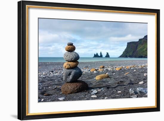 On the Beach of Vik, in the Background the Rock Needles Reynisdrangar-Catharina Lux-Framed Photographic Print
