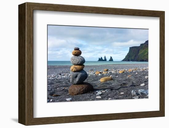 On the Beach of Vik, in the Background the Rock Needles Reynisdrangar-Catharina Lux-Framed Photographic Print