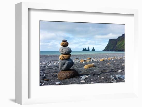 On the Beach of Vik, in the Background the Rock Needles Reynisdrangar-Catharina Lux-Framed Photographic Print