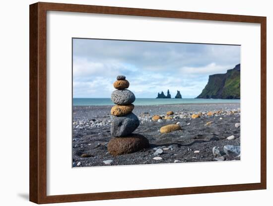 On the Beach of Vik, in the Background the Rock Needles Reynisdrangar-Catharina Lux-Framed Photographic Print