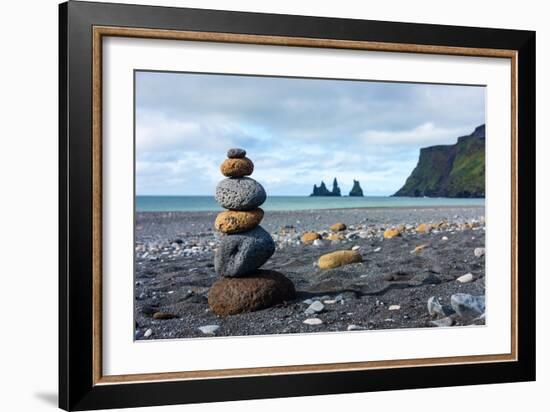 On the Beach of Vik, in the Background the Rock Needles Reynisdrangar-Catharina Lux-Framed Photographic Print