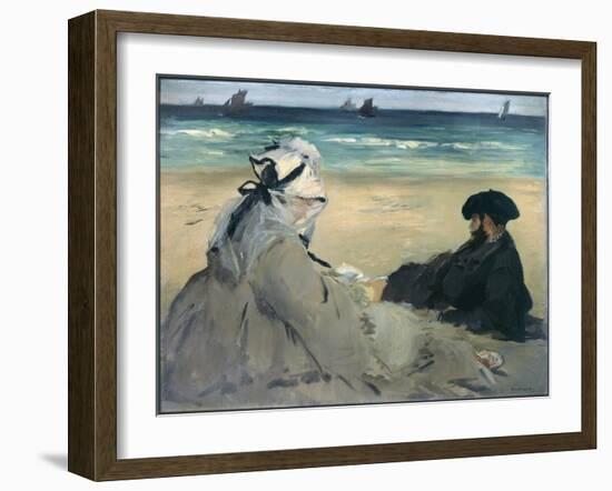 On the Beach. (Portrait of Madame Edouard Manet and Eugene Manet) - 1873, Oil on Canvas-Edouard Manet-Framed Giclee Print