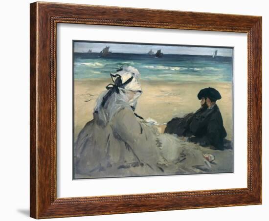 On the Beach. (Portrait of Madame Edouard Manet and Eugene Manet) - 1873, Oil on Canvas-Edouard Manet-Framed Giclee Print