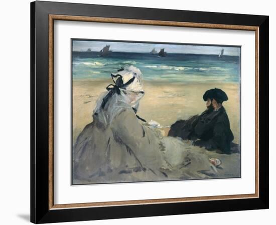 On the Beach. (Portrait of Madame Edouard Manet and Eugene Manet) - 1873, Oil on Canvas-Edouard Manet-Framed Giclee Print