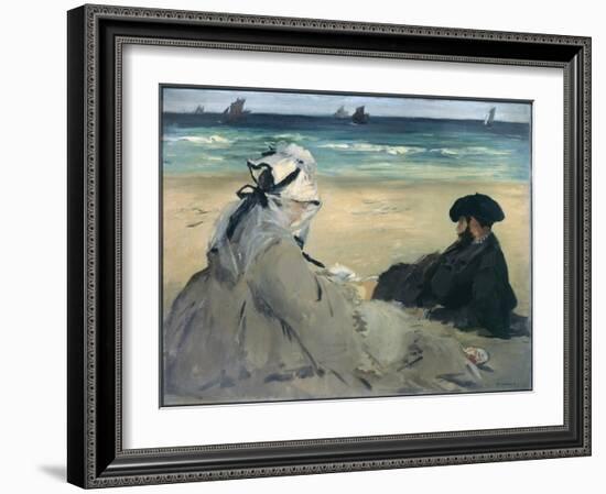On the Beach. (Portrait of Madame Edouard Manet and Eugene Manet) - 1873, Oil on Canvas-Edouard Manet-Framed Giclee Print