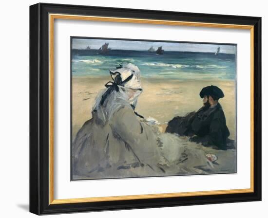 On the Beach. (Portrait of Madame Edouard Manet and Eugene Manet) - 1873, Oil on Canvas-Edouard Manet-Framed Giclee Print