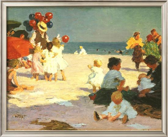 On the Beach (Potthast)-Edward Henry Potthast-Framed Textured Art