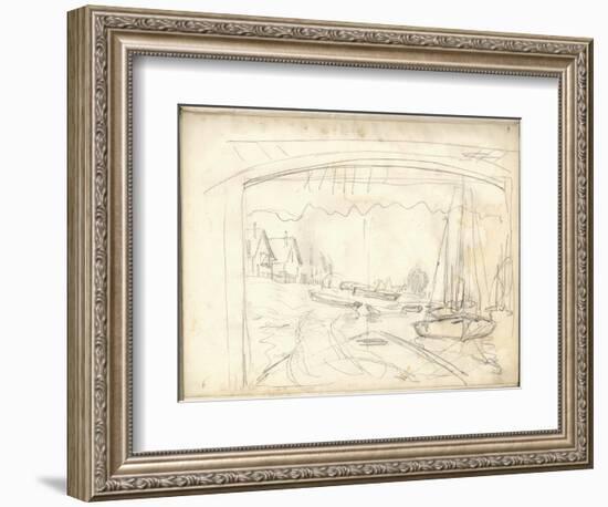 On the Boat Studio, Facing the Petit-Gennevilliers (Pencil on Paper)-Claude Monet-Framed Giclee Print