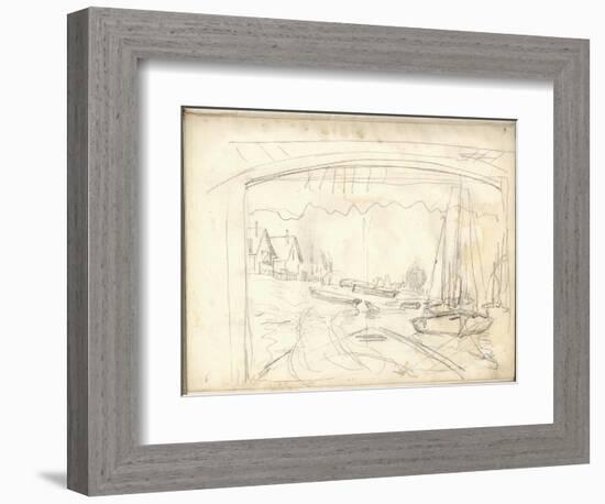 On the Boat Studio, Facing the Petit-Gennevilliers (Pencil on Paper)-Claude Monet-Framed Giclee Print