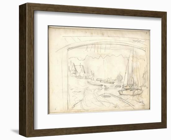 On the Boat Studio, Facing the Petit-Gennevilliers (Pencil on Paper)-Claude Monet-Framed Giclee Print