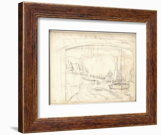 On the Boat Studio, Facing the Petit-Gennevilliers (Pencil on Paper)-Claude Monet-Framed Giclee Print