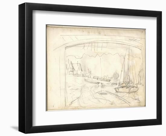 On the Boat Studio, Facing the Petit-Gennevilliers (Pencil on Paper)-Claude Monet-Framed Giclee Print