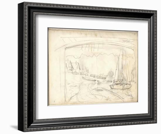 On the Boat Studio, Facing the Petit-Gennevilliers (Pencil on Paper)-Claude Monet-Framed Giclee Print