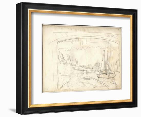 On the Boat Studio, Facing the Petit-Gennevilliers (Pencil on Paper)-Claude Monet-Framed Giclee Print