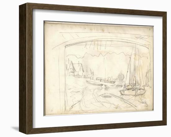 On the Boat Studio, Facing the Petit-Gennevilliers (Pencil on Paper)-Claude Monet-Framed Giclee Print